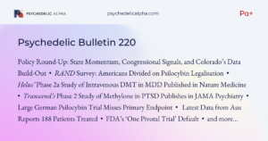 Read more about the article Pα+ Psychedelic Bulletin #220: New State Bills; Congressional Mentions; Published Psilocybin, DMT, and Methylone Studies; RAND Polling Reveals 23% of Americans Support Legal Psilocybin Use